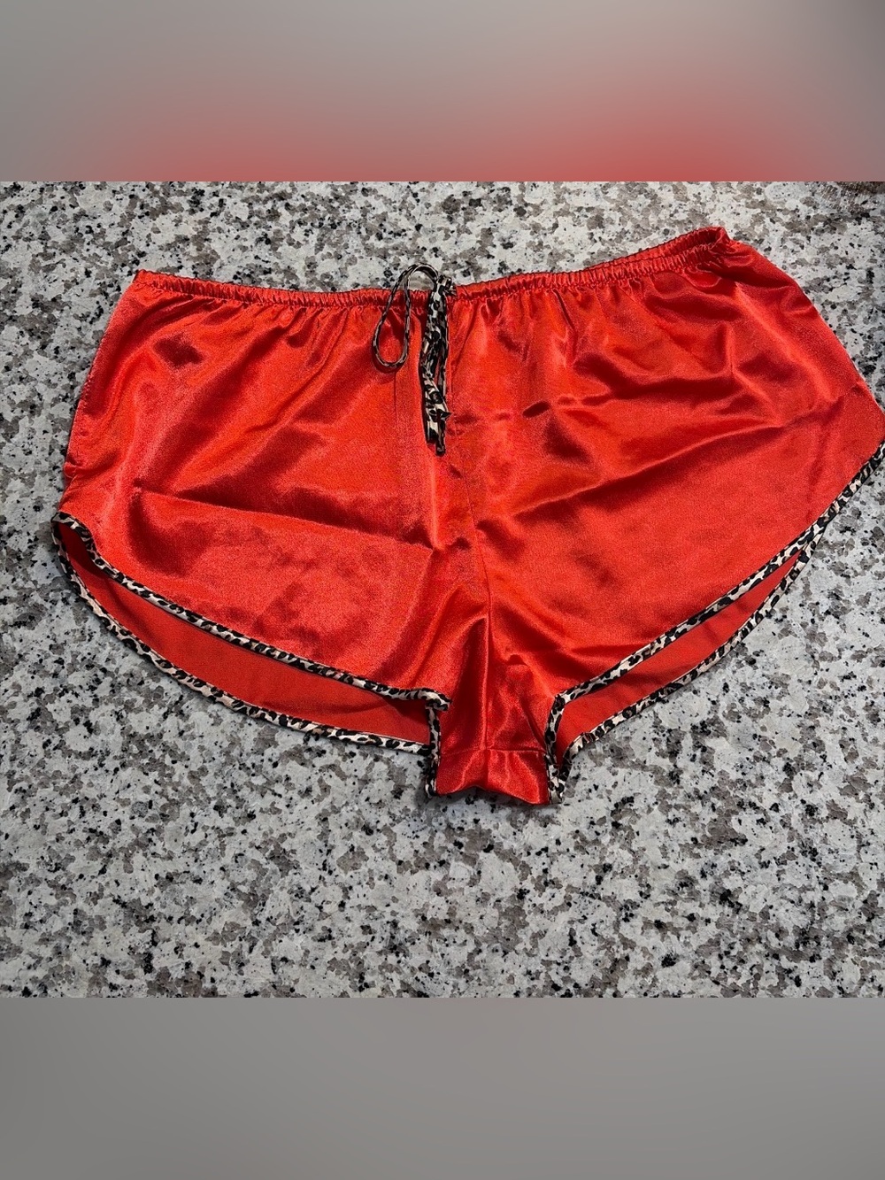Silky Burnt Orange Women's Lounge Shorts with Leopard Trim